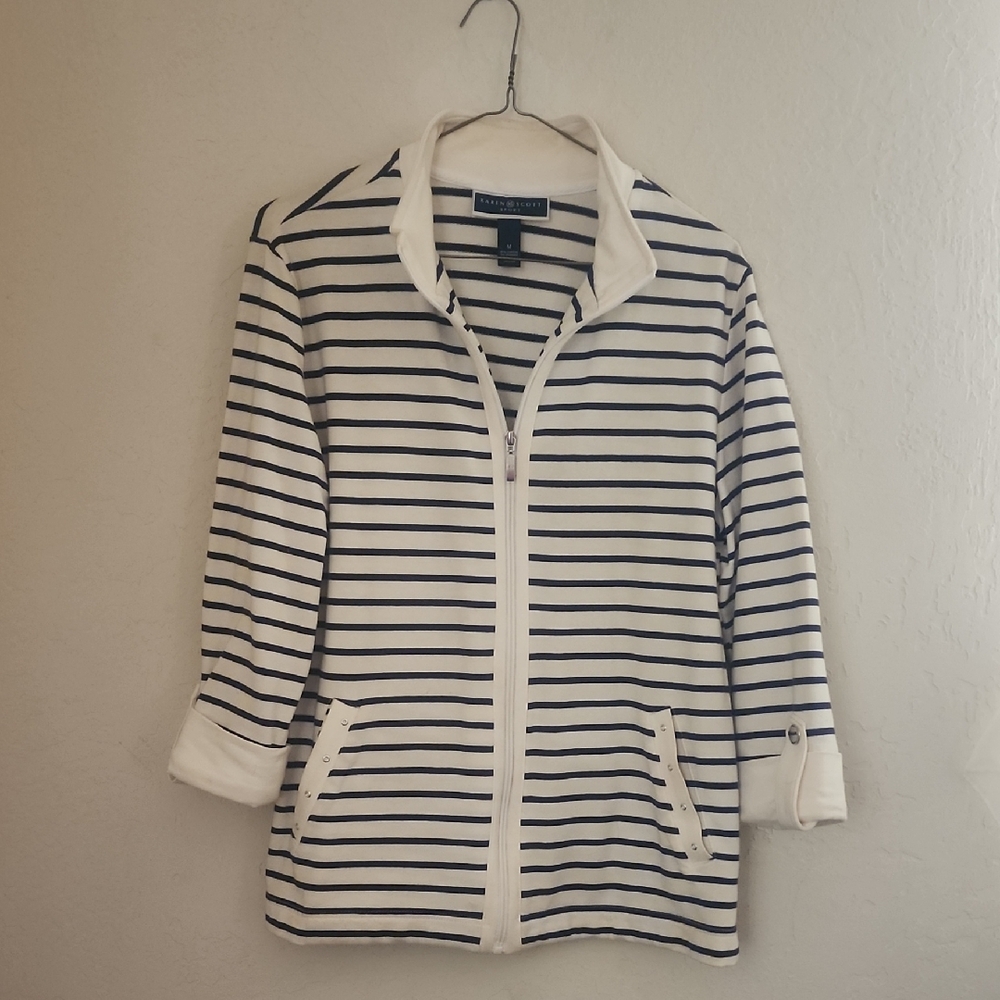 Talbots Black and White Striped Sporty Jacket